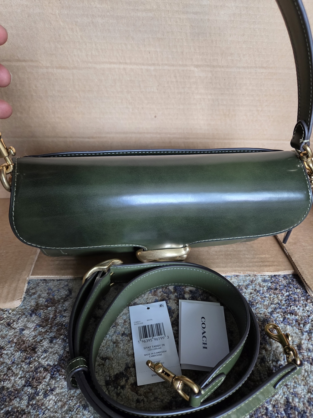 Coach Olive Green Spazzolato Leather Tabby 26 Shoulder Bag with Brass Hardware - Picture 4 of 16